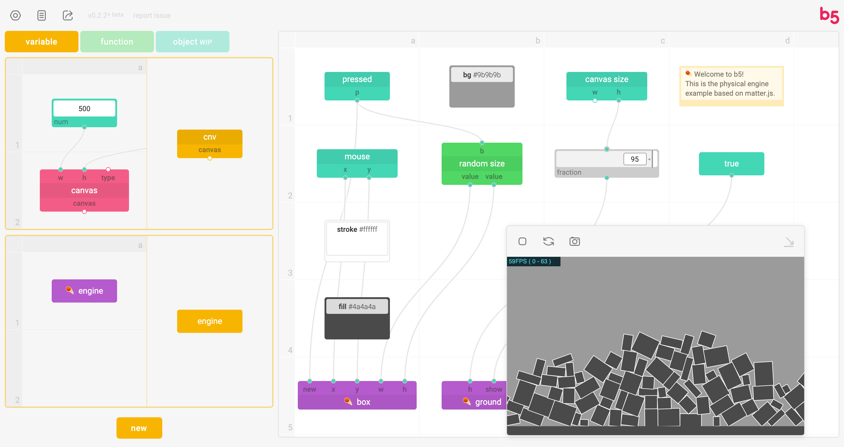 The interface of b5 web editor, version 0.2.2.