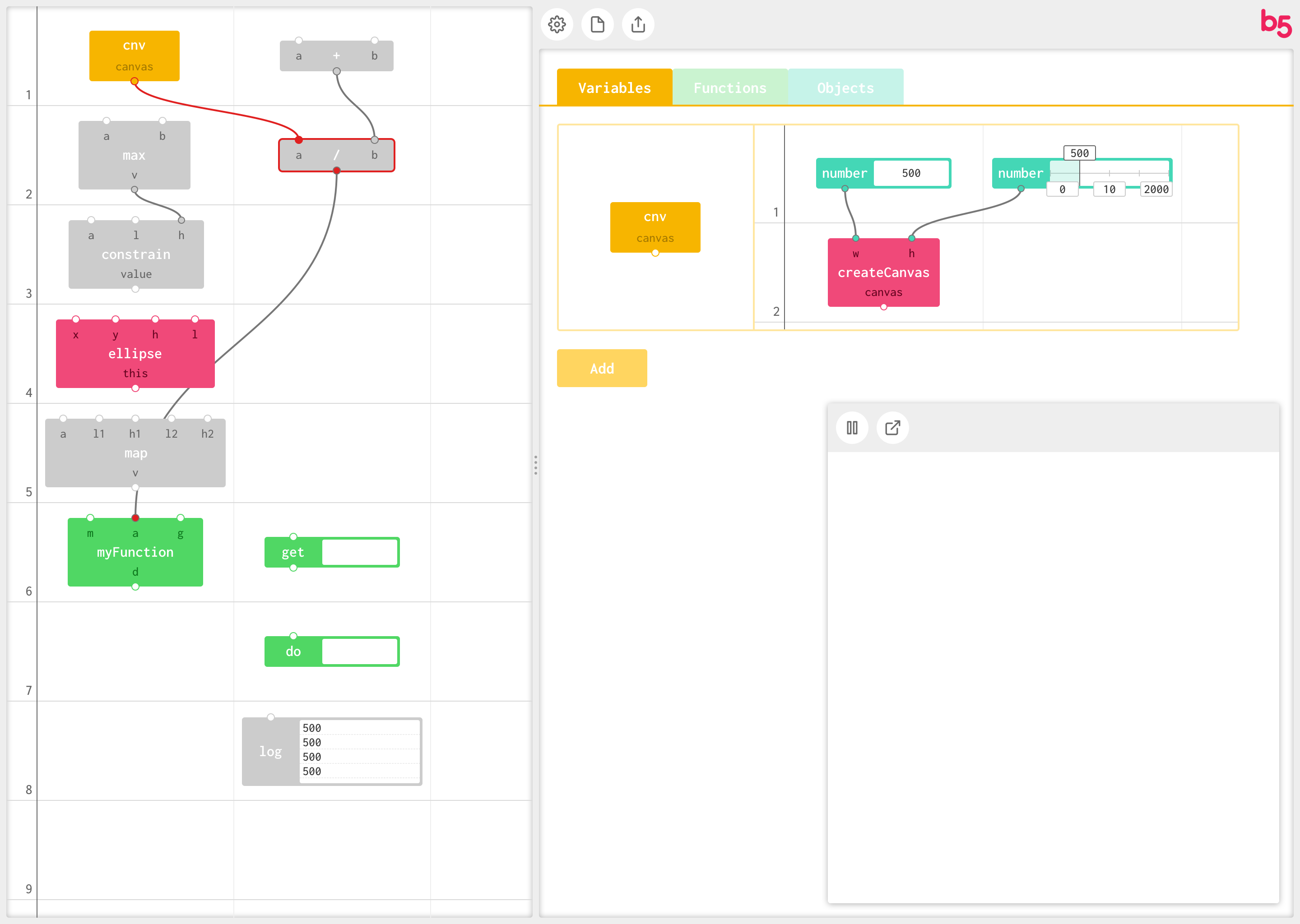 The early sketch of the interface, including the structure, code canvas, blocks, and wire connections.